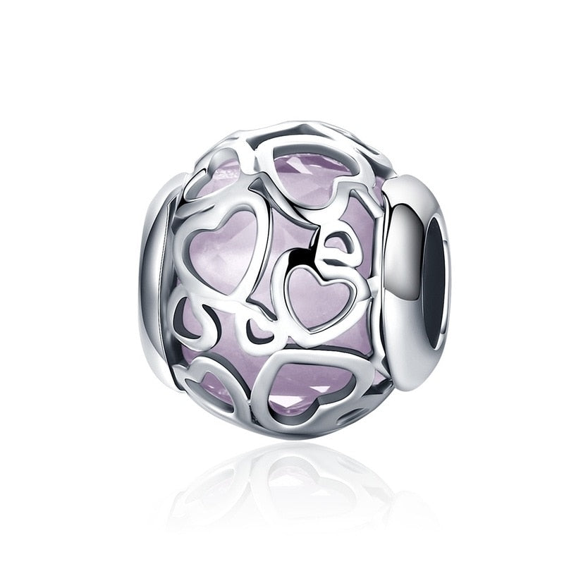 Berloque Coraçõezinhos Lilás Prata 925 - Lavanda Lilac - Lavanda Lilac