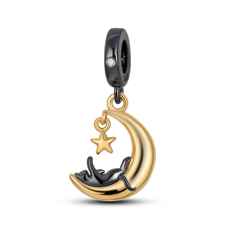 Berloque Gato Preto na Lua Prata 925 - Lavanda Lilac - Lavanda Lilac