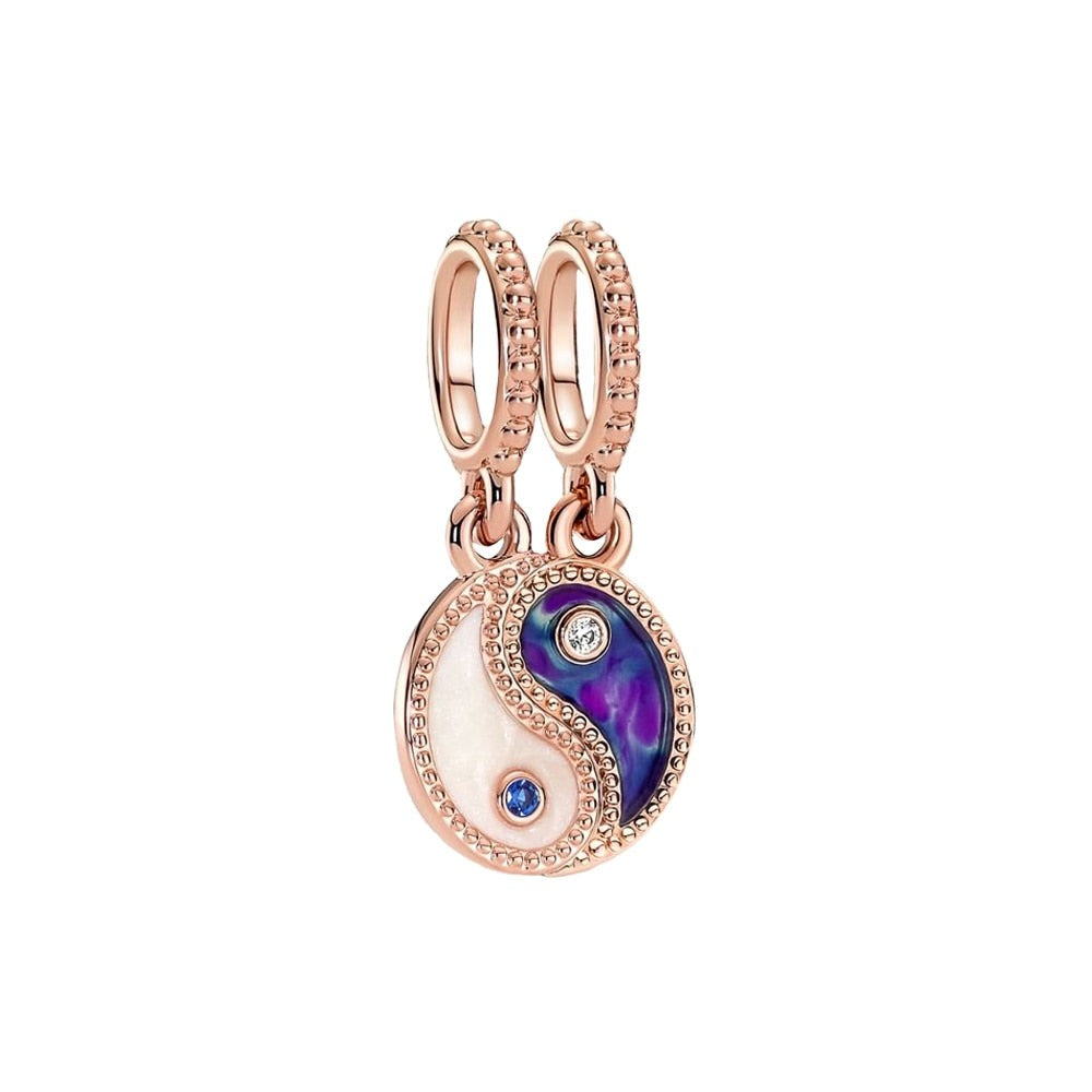 Berloque Yin Yang Rosé Prata 925 - Lavanda Lilac - Lavanda Lilac