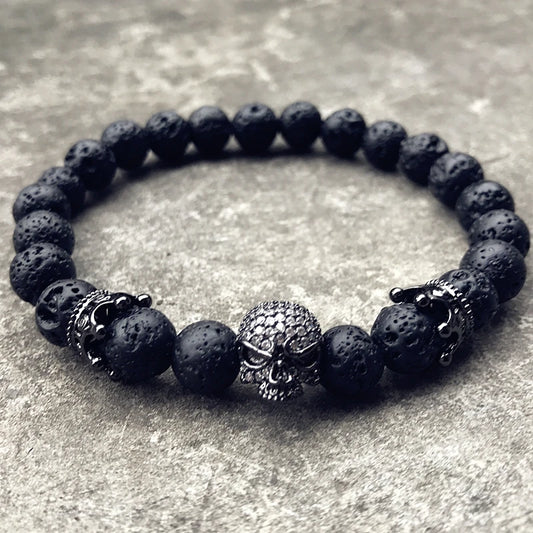 Pulseira Skull Pedra Vulcânica 1pcs - Lavanda Lilac - Lavanda Lilac