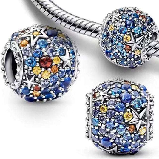 Berloque Bola Azul Estrelada Prata 925 - Lavanda Lilac - Lavanda Lilac