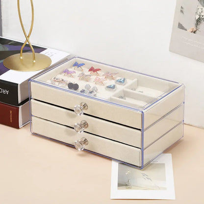 Caixa de Jóias Três Camadas com Gavetas Transparentes