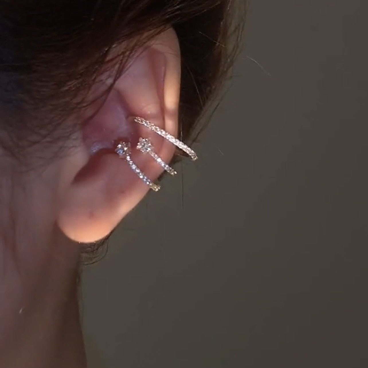 Brinco Earcuff Triplo Argolas Prata - Lavanda Lilac - Lavanda Lilac