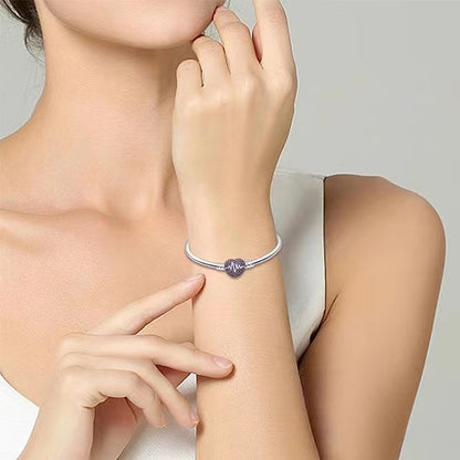 Pulseira Coração Batendo para Berloques Prata 925 - Lavanda Lilac - Lavanda Lilac