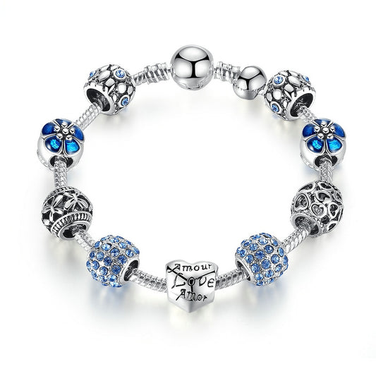 Pulseira Lilac com Berloques - Azul e Prata - Lavanda Lilac