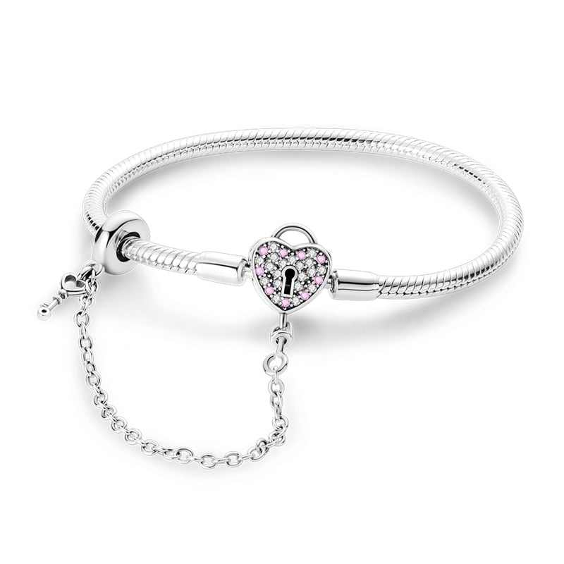 Pulseira Coração Cadeado para Berloque Prata 925 - Lavanda Lilac - Lavanda Lilac