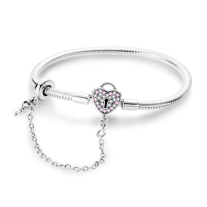 Pulseira Coração Cadeado para Berloque Prata 925 - Lavanda Lilac - Lavanda Lilac