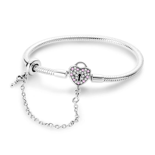 Pulseira Coração Cadeado para Berloque Prata 925 - Lavanda Lilac - Lavanda Lilac