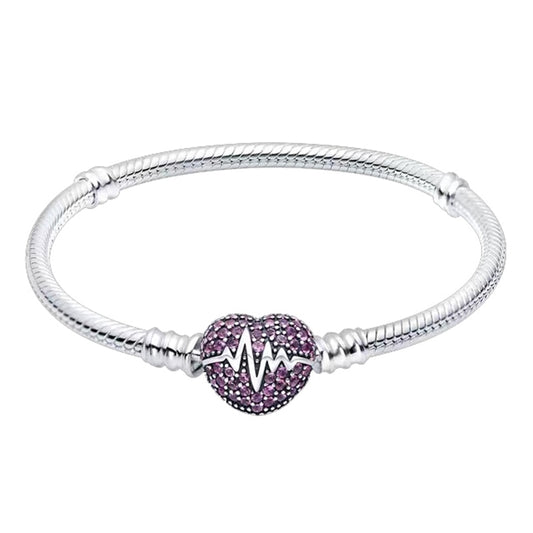 Pulseira Coração Batendo para Berloques Prata 925 - Lavanda Lilac - Lavanda Lilac