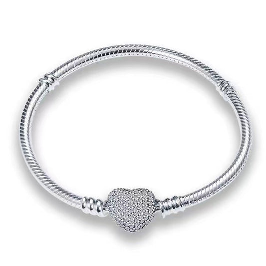 Pulseira Lavanda Lilac para Berloques Prata 925 - Rígida Coração - Lavanda Lilac