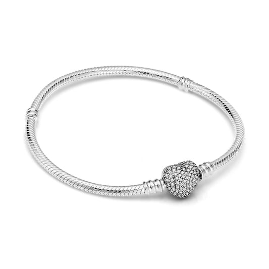 Pulseira Coração Cravejado para Berloque Prata 925 - Lavanda Lilac - Lavanda Lilac