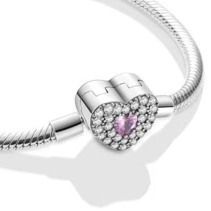 Pulseira Coração Rosa para Berloques Prata 925 - Lavanda Lilac - Lavanda Lilac