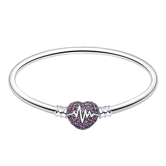 Pulseira Coração Pulsante Rígida para Berloques Prata 925 - Lavanda Lilac - Lavanda Lilac